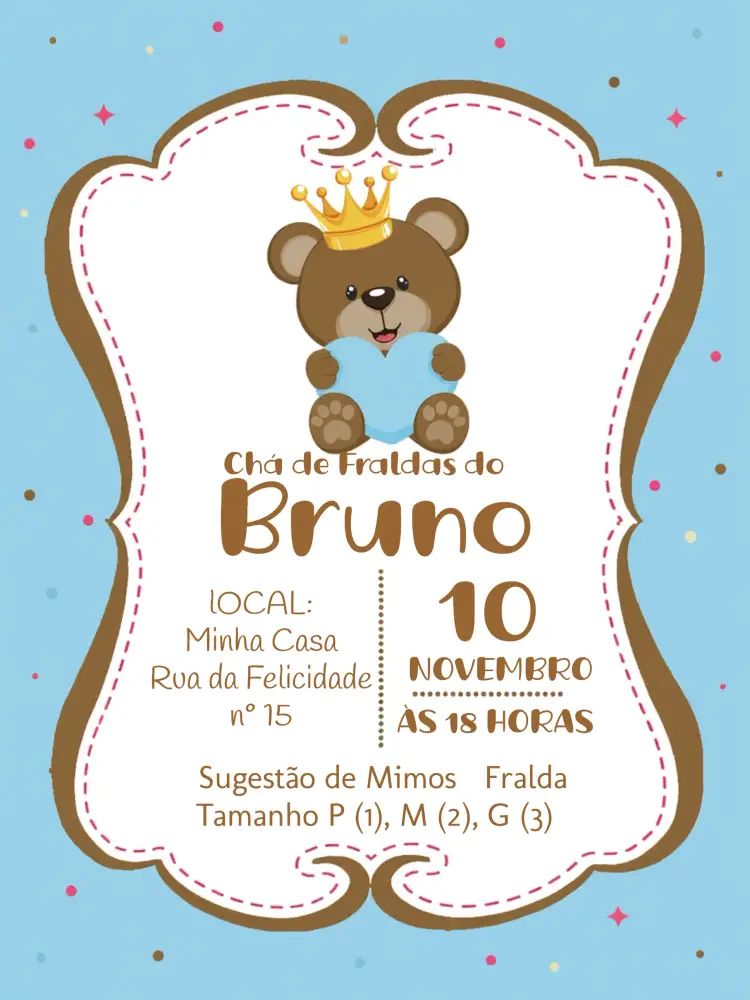 Convite Chá Fraldas Ursinho Príncipe Baby