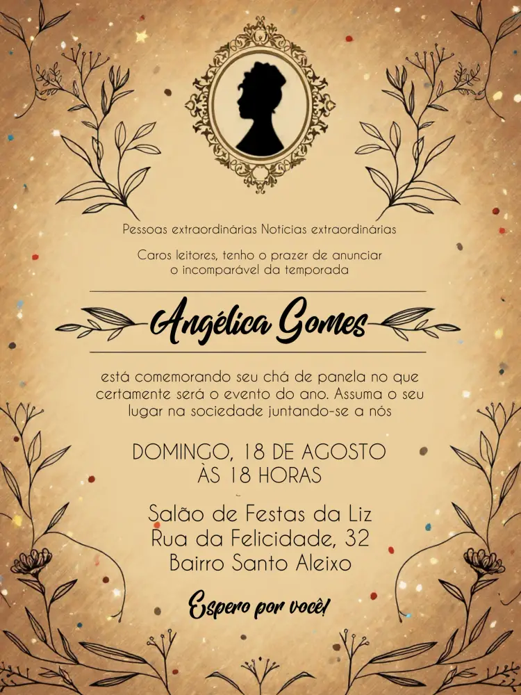 Convite Chá Panela Lady Whistledowns Bridgerton Aquarela