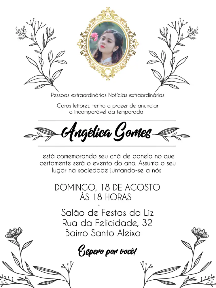 Convite Chá Panela Lady Whistledowns Bridgerton Com Foto Fofoca – tema Chá de Panela floral, aquarela, cinza suave, moderno, elegante, vintage