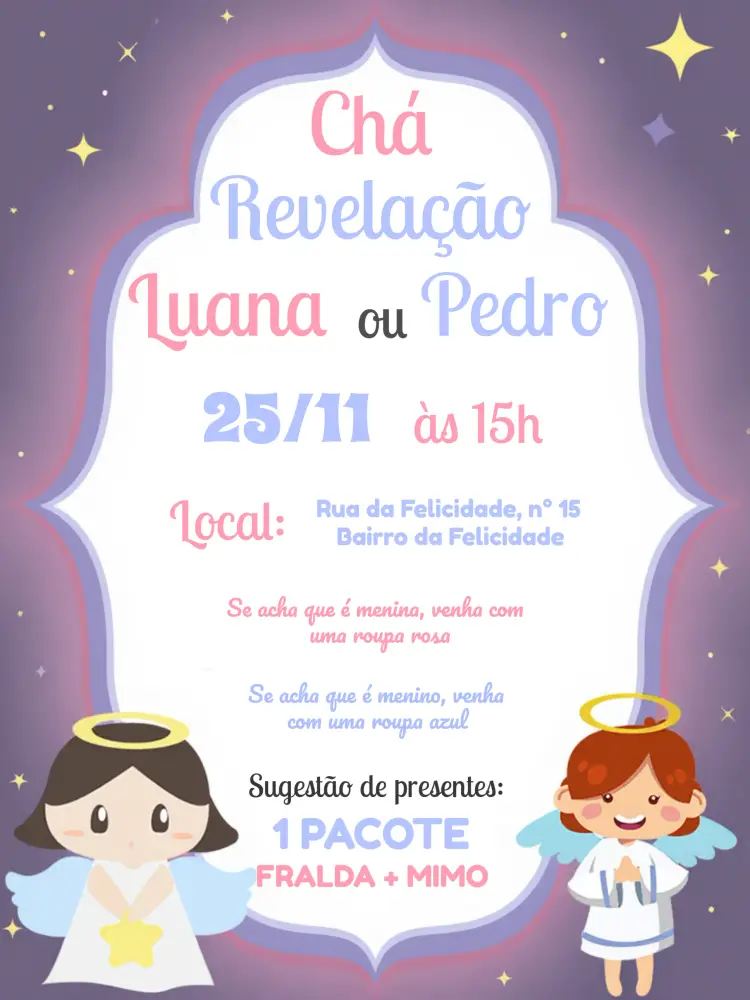Convite Chá Revelação Anjinhos Azul