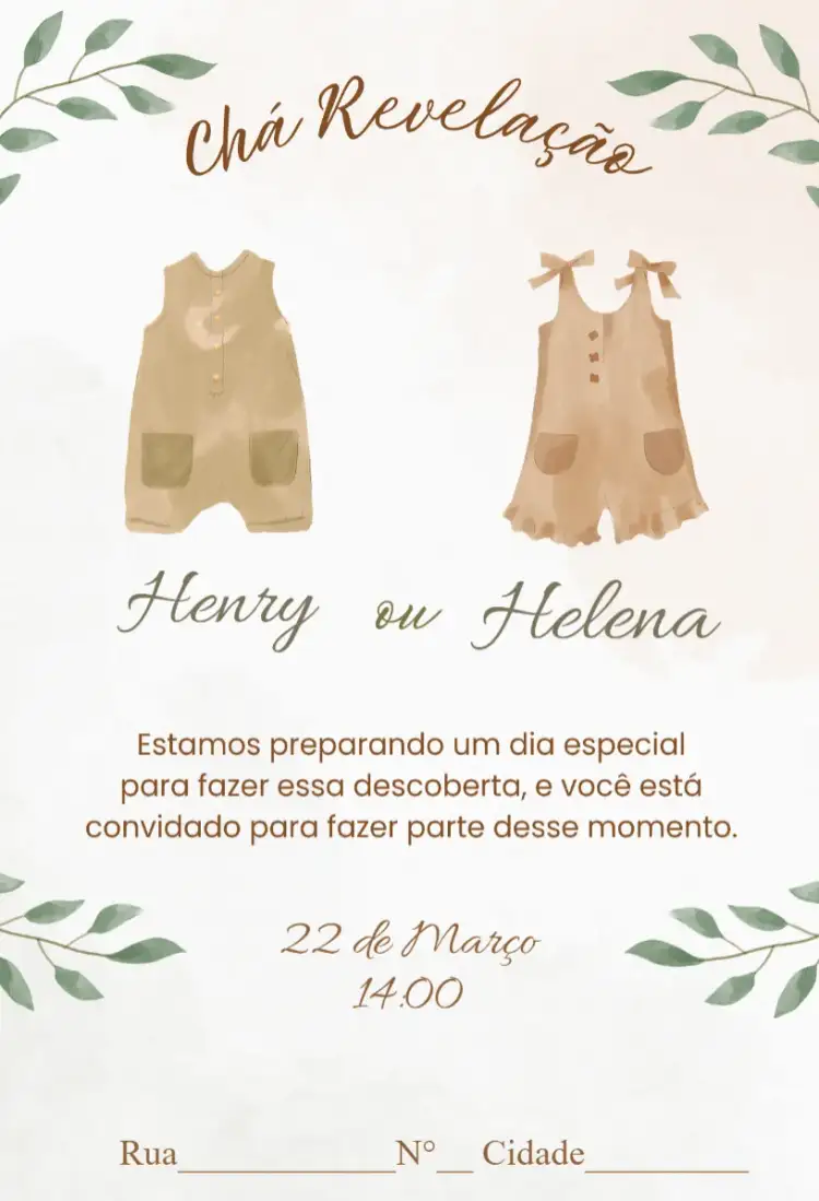 Invitation Gender Reveal Tea - Basic – Gender Reveal theme minimalist, modern, pastel, baby illustrations, floral, fun