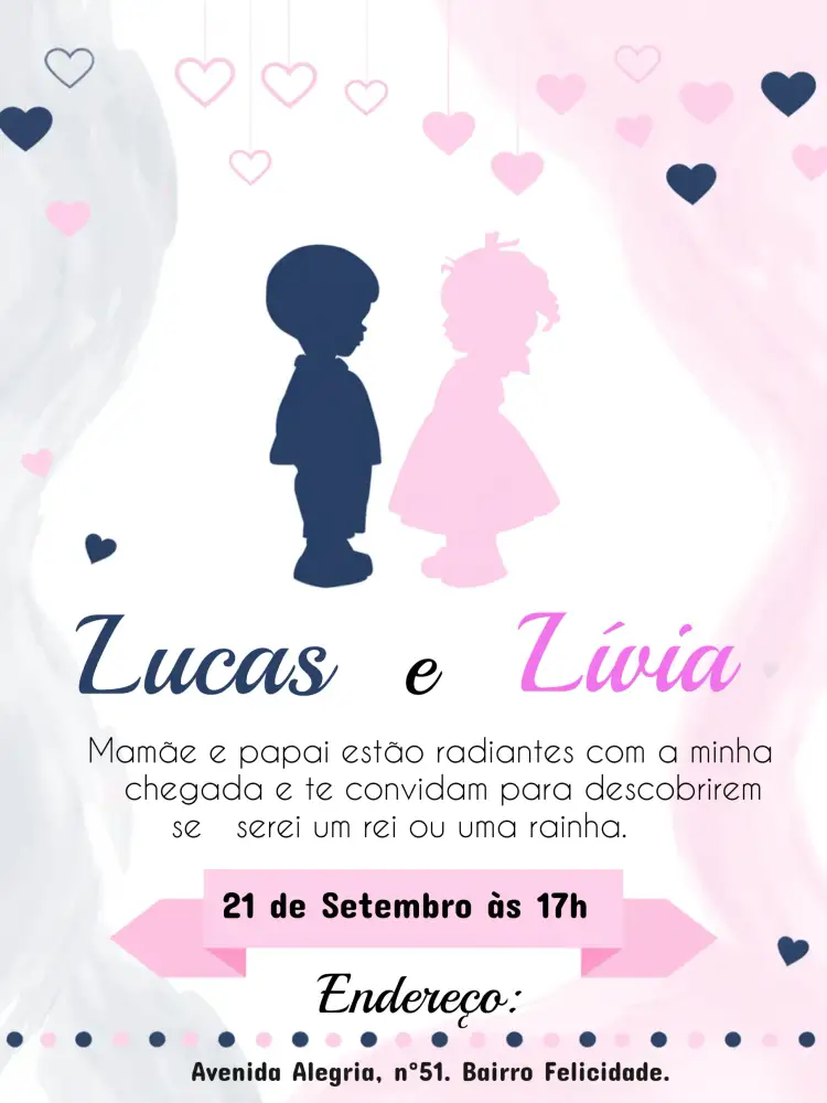 Convite Chá Revelação Bebê Menino – tema Chá Revelação azul escuro, moderno, divertido, infantil, minimalista
