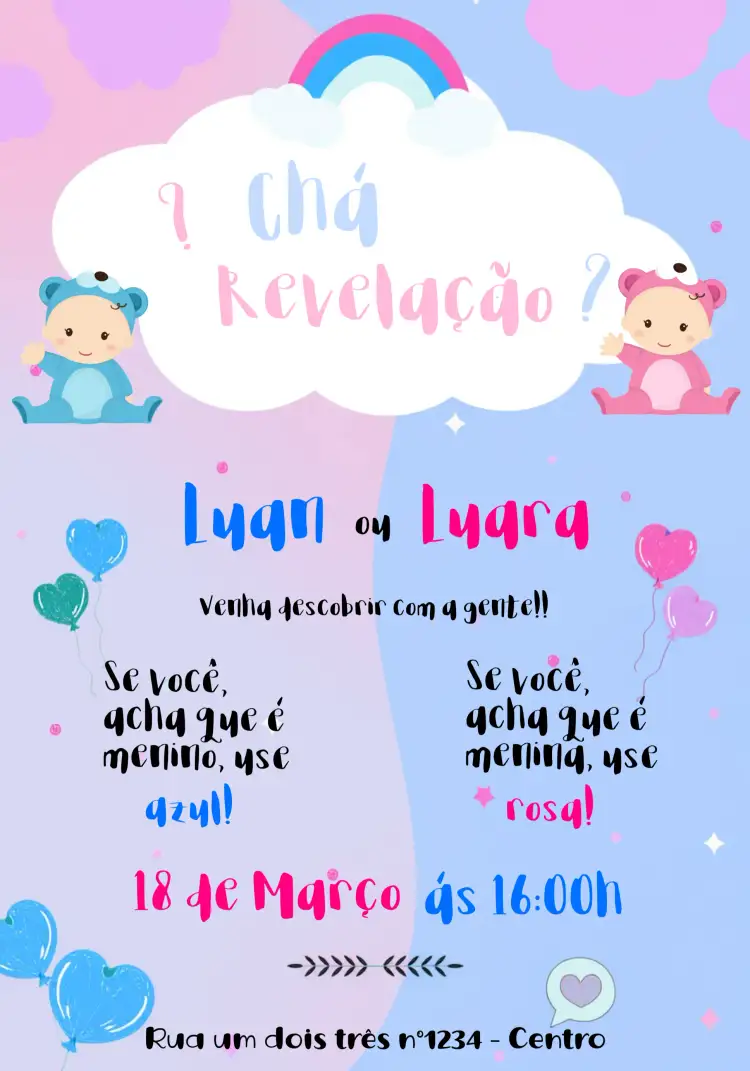 Convite Chá Revelação Bebês Azul – tema Chá Revelação azul, moderno, divertido, delicado, festivo, infantil