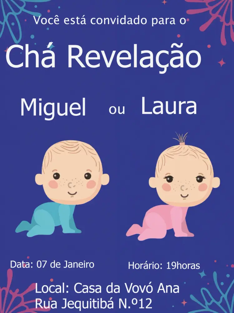 Convite Chá Revelação Bebês Branco