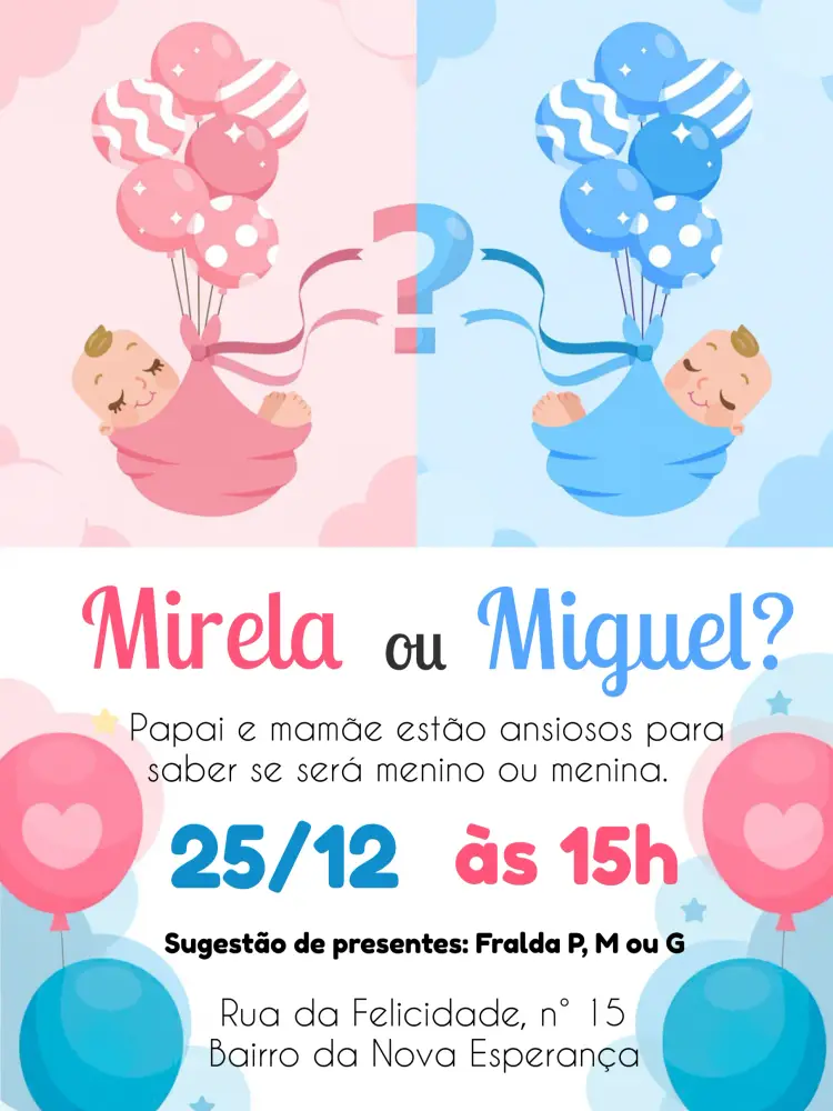 Convite Chá Revelação Bebês Menina