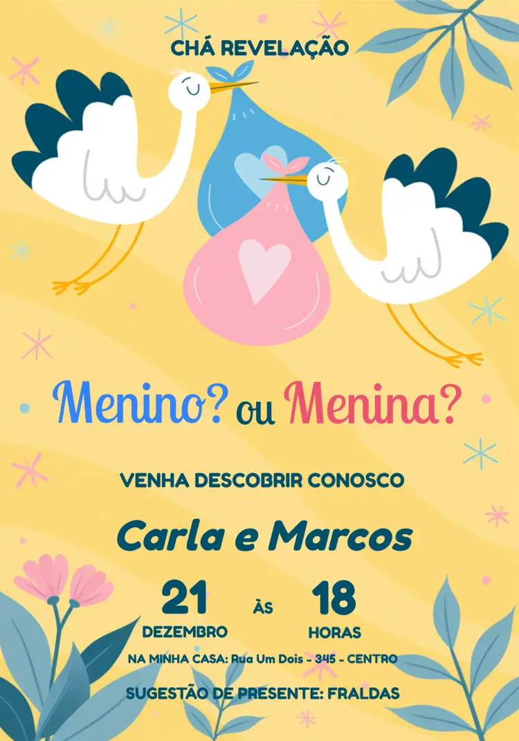 Convite Chá Revelação Cegonha Sugestãodepresente