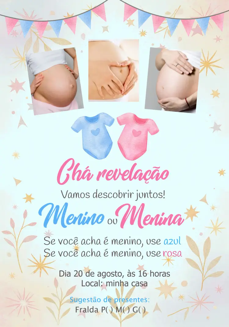 Convite Chá Revelação Com Foto Body