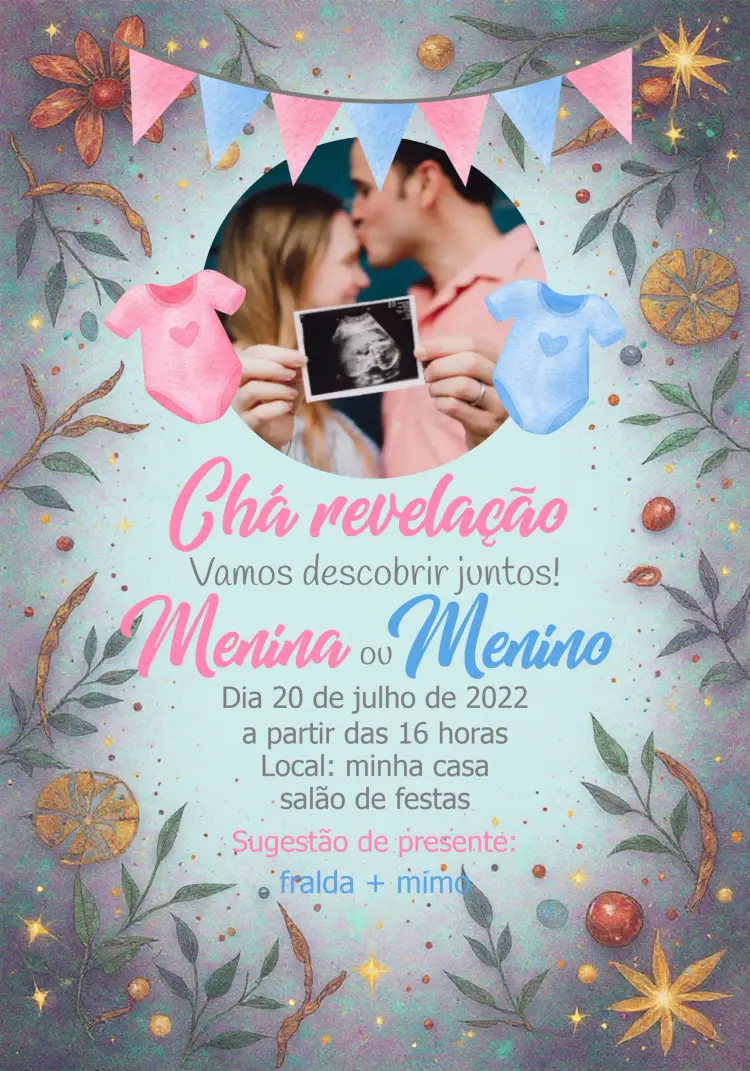 Convite Chá Revelação Com Foto Rosa