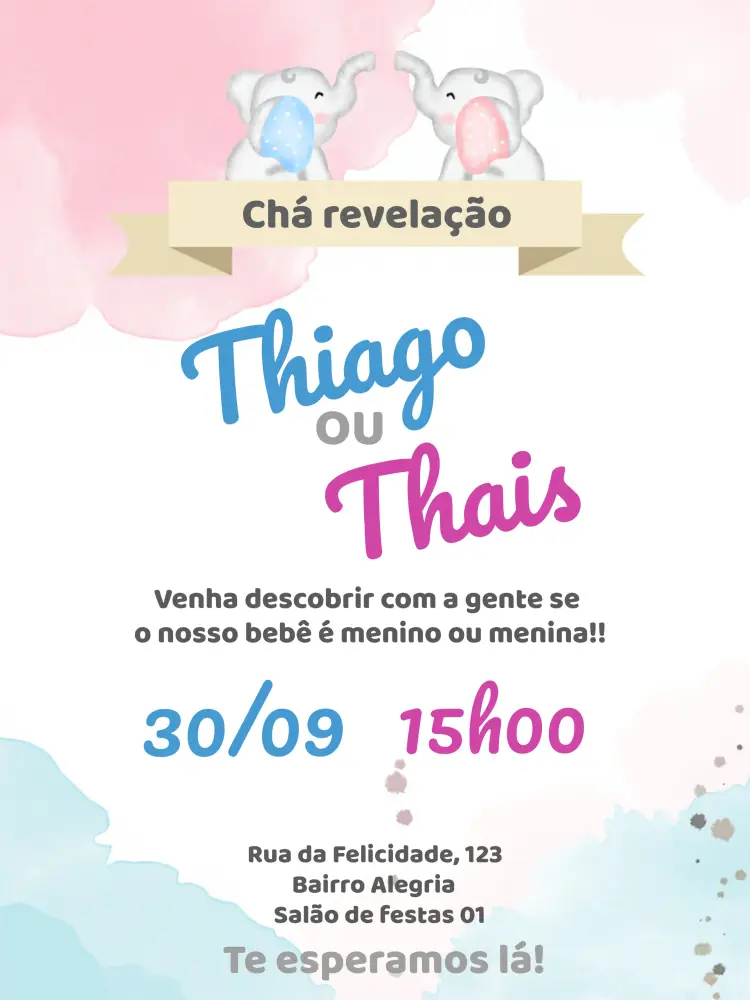 Convite Chá Revelação Elefantinho Azul