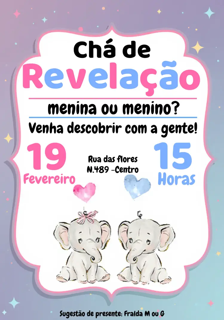 Convite Chá Revelação Elefantinho Elefante