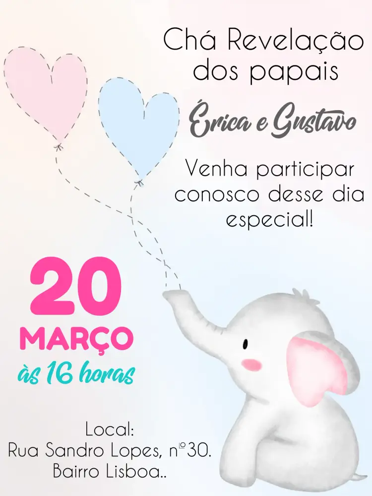 Convite Chá Revelação Elefantinho Revelacao