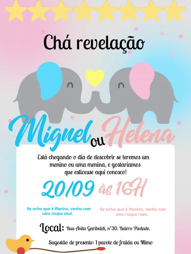 Convite Chá Revelação Elefantinhos Azul