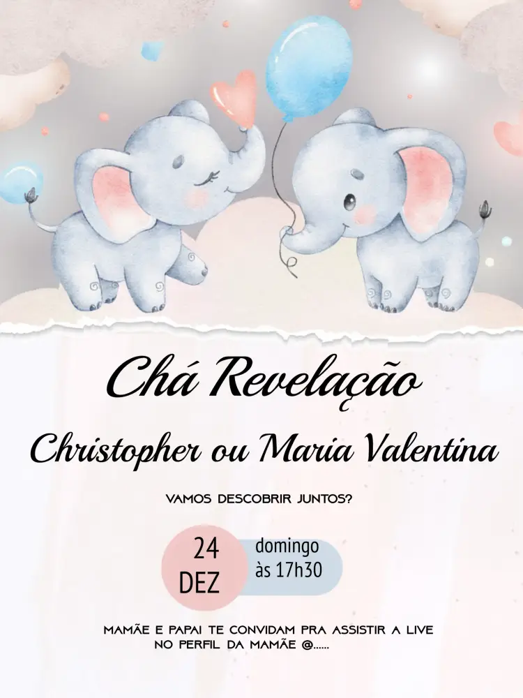 Convite Chá Revelação Elefantinhos Azul