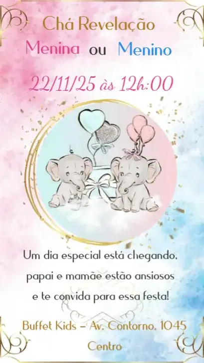Chá Revelação Elefantinhos Aquarela
