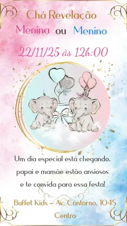 Elephant Watercolor Gender Reveal Tea Party invitation
