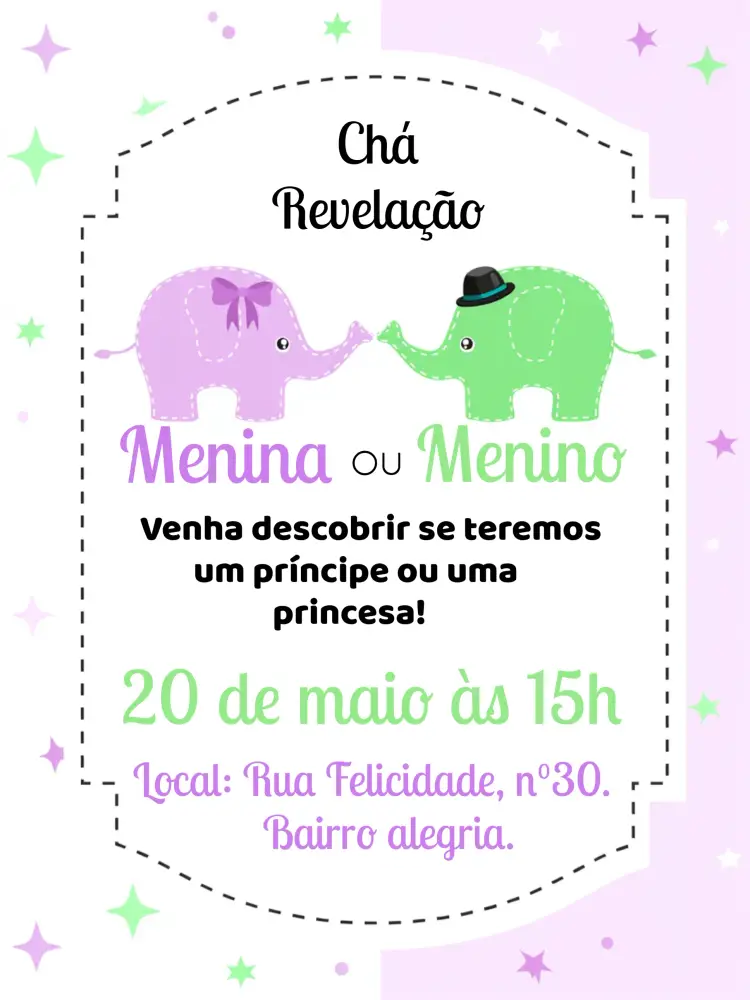 Convite Chá Revelação Elefantinhos Cha