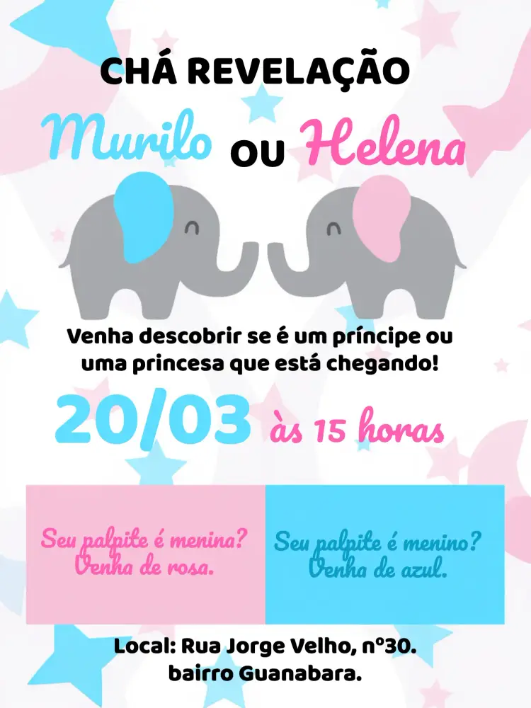 Convite Chá Revelação Elefantinhos Elefante
