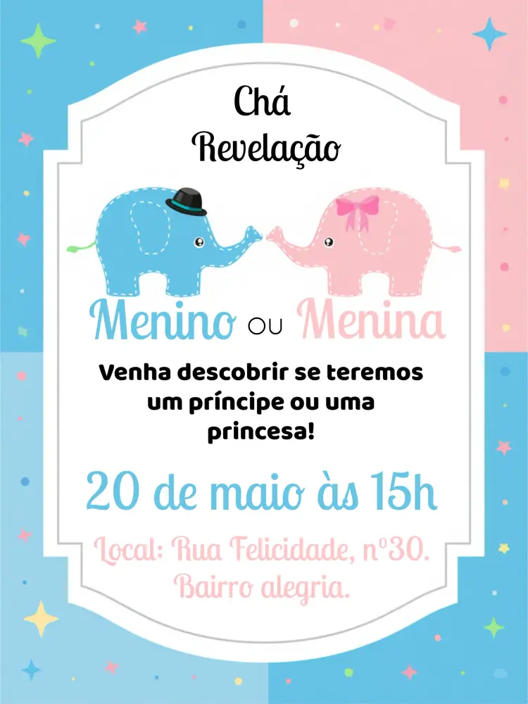 Convite Chá Revelação Elefantinhos Menino