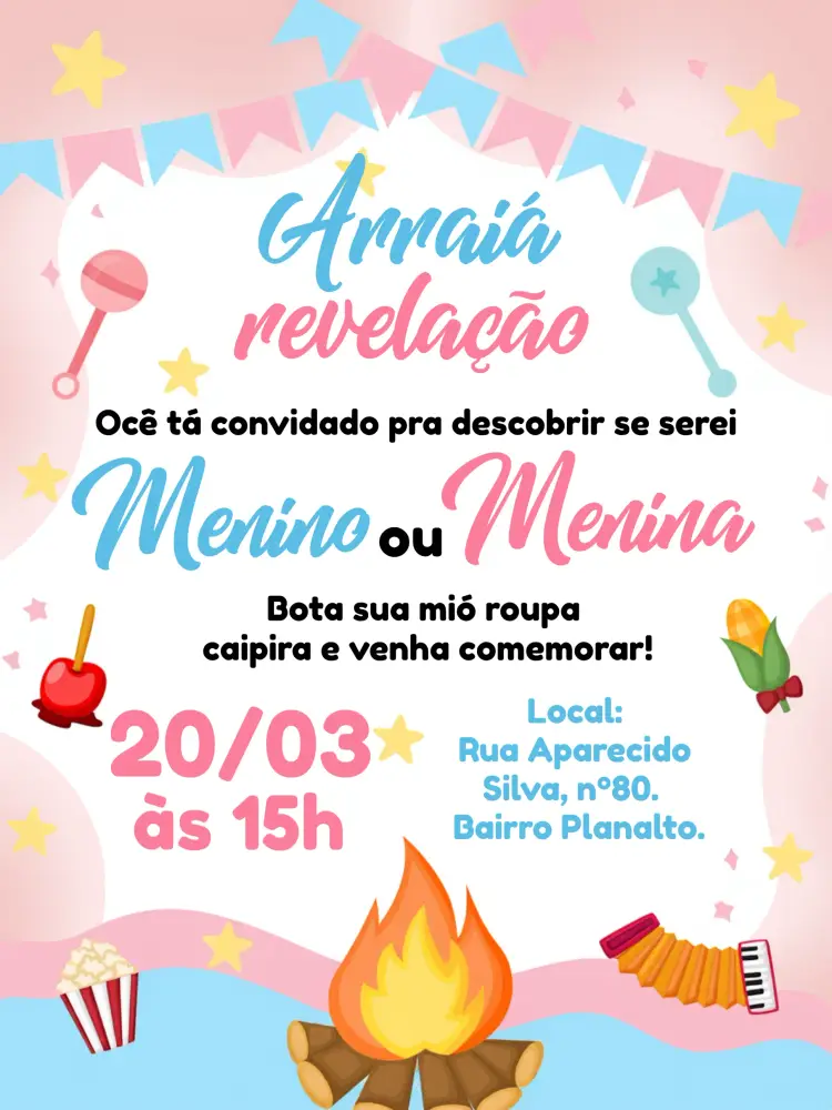 Convite Chá Revelação Festa Junina Arraiá Menina