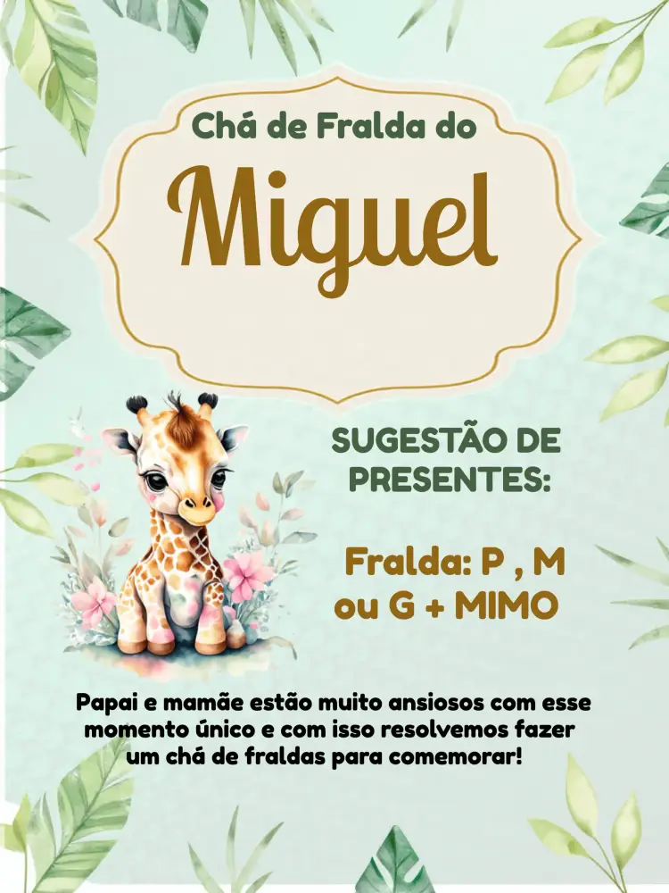 Convite Chá Revelação Girafa Marrom