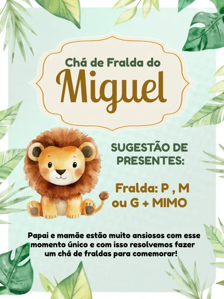 Convite Chá Revelação Leão Verde