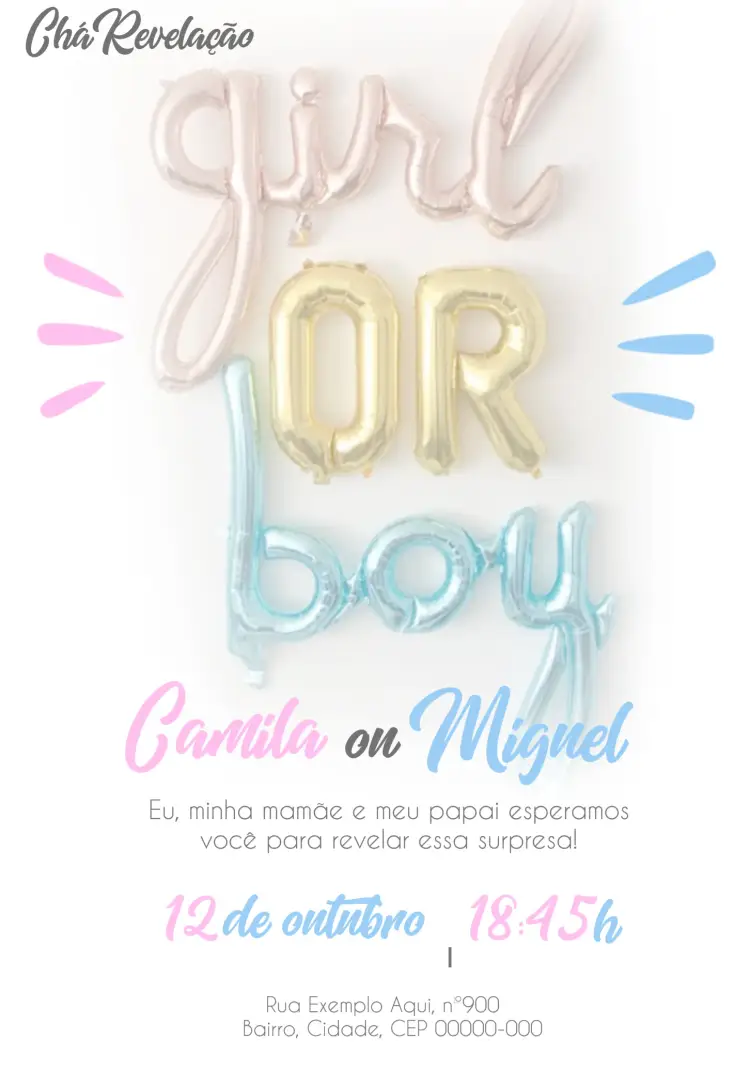 Convite Chá Revelação Menino Ou Menina Blue