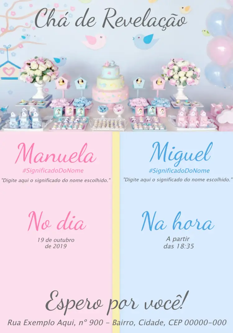 Convite Chá Revelação Menino Ou Menina Branco