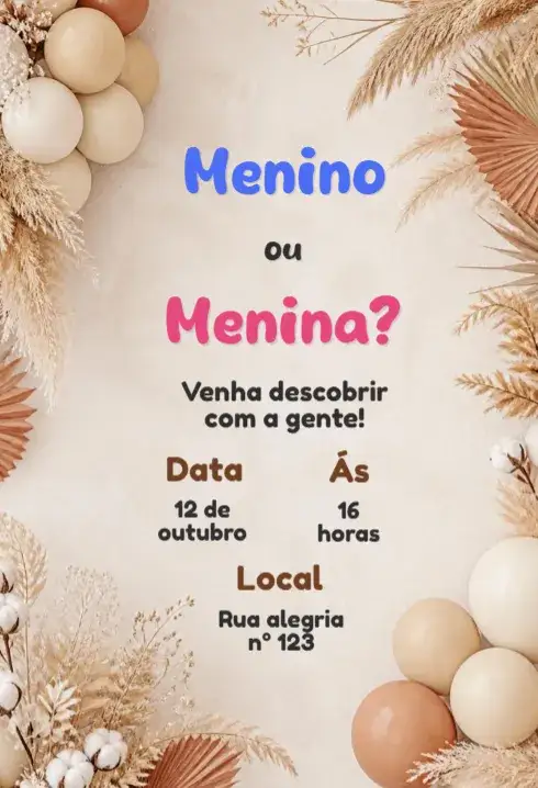 Invitation Chá Revelação Menino ou Menina – Chá Revelação theme moderno, colorido, divertido, minimalista, temático