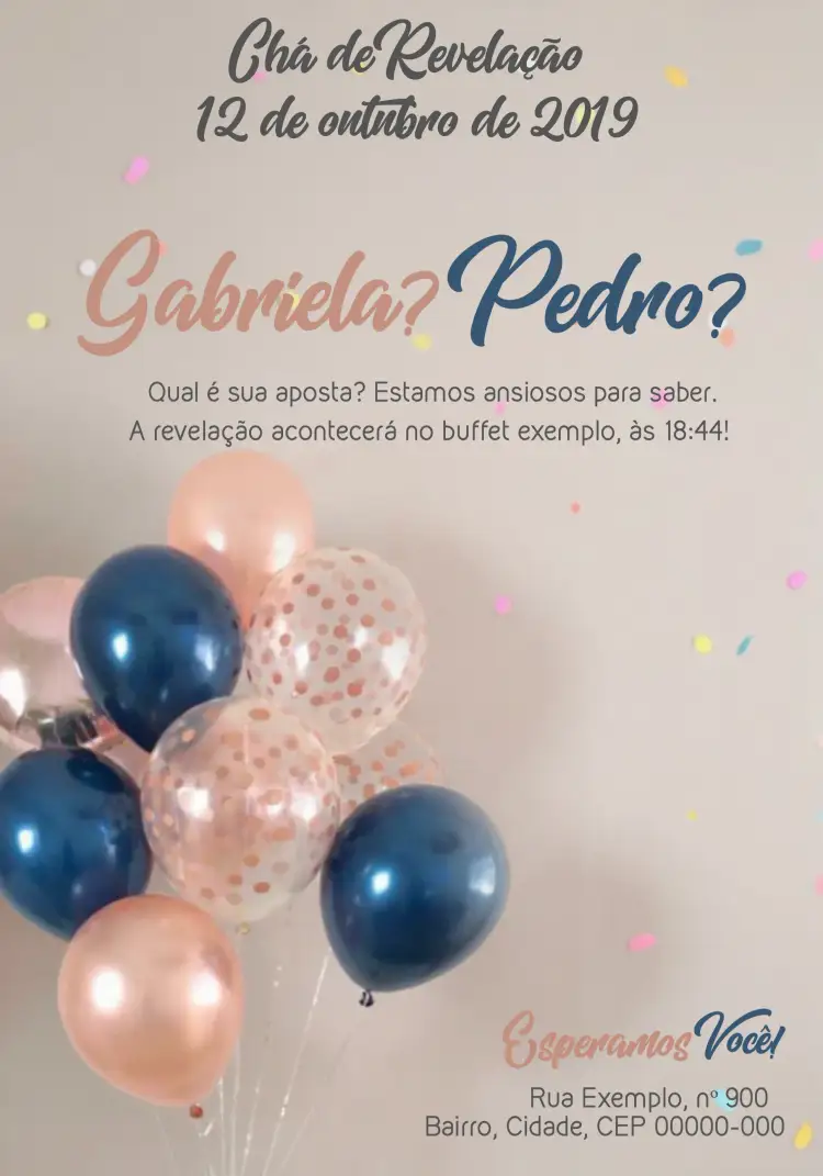 Convite Chá Revelação Menino Ou Menina Rosa – tema Chá Revelação rústico, fofo, minimalista, moderno, colorido