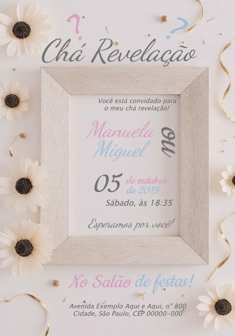 Convite Chá Revelação Menino Ou Menina Simples