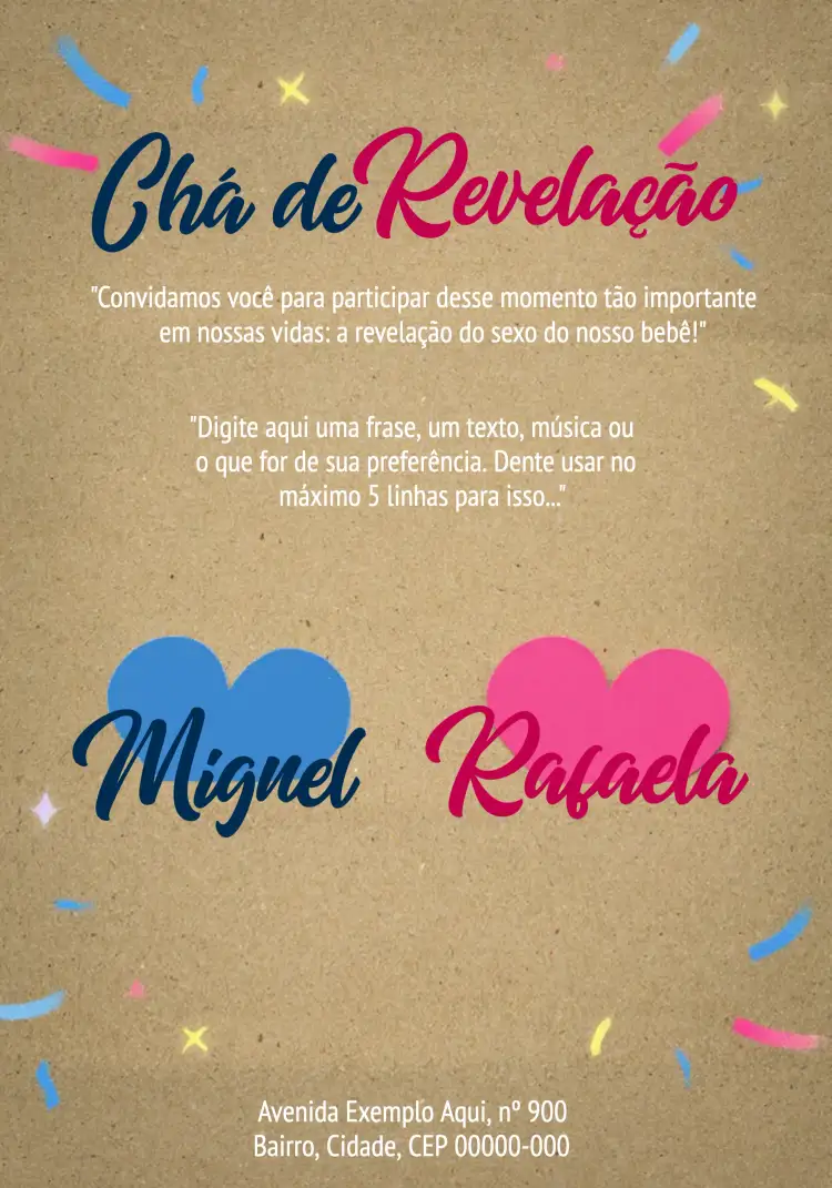 Convite Chá Revelação Menino Ou Menina Simples – tema Chá Revelação simples, delicado, azul e rosa, minimalista, moderno