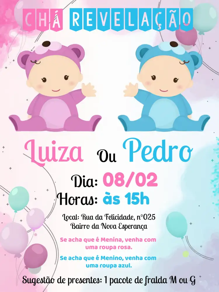 Chá Revelação Menino Ursinho E Menina Ursinha
