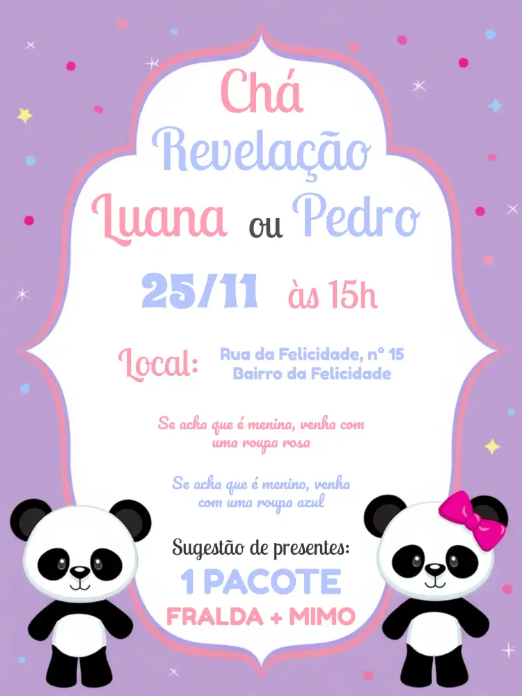 Convite Chá Revelação Panda Azul