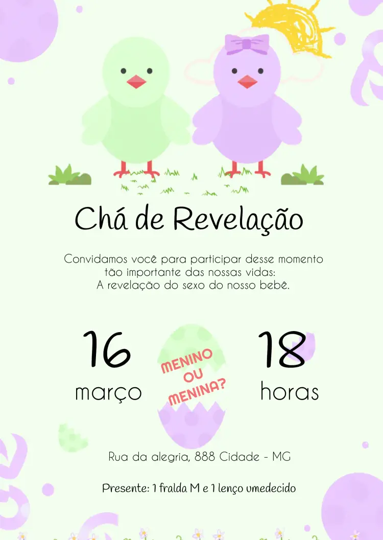 Convite Chá Revelação Patinhos Menina