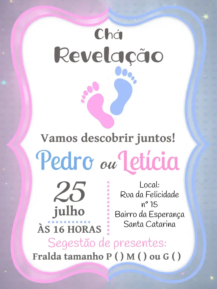 Convite Chá Revelação Pézinhos Rosa