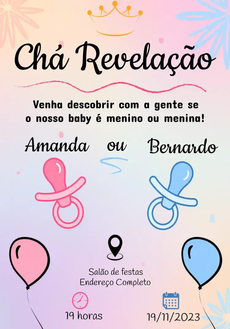 Convite Chá Revelação Rosa Azul E