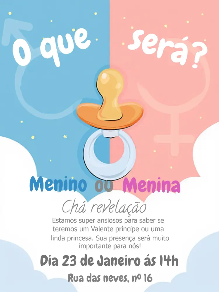 Convite Chá Revelação Rosa Azul Menino