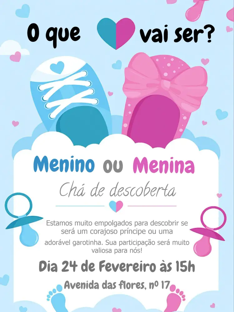 Convite Chá Revelação Rosa Azul Menino