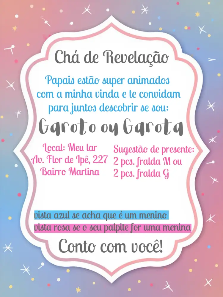 Convite Chá Revelação Rosa E Azul Digital