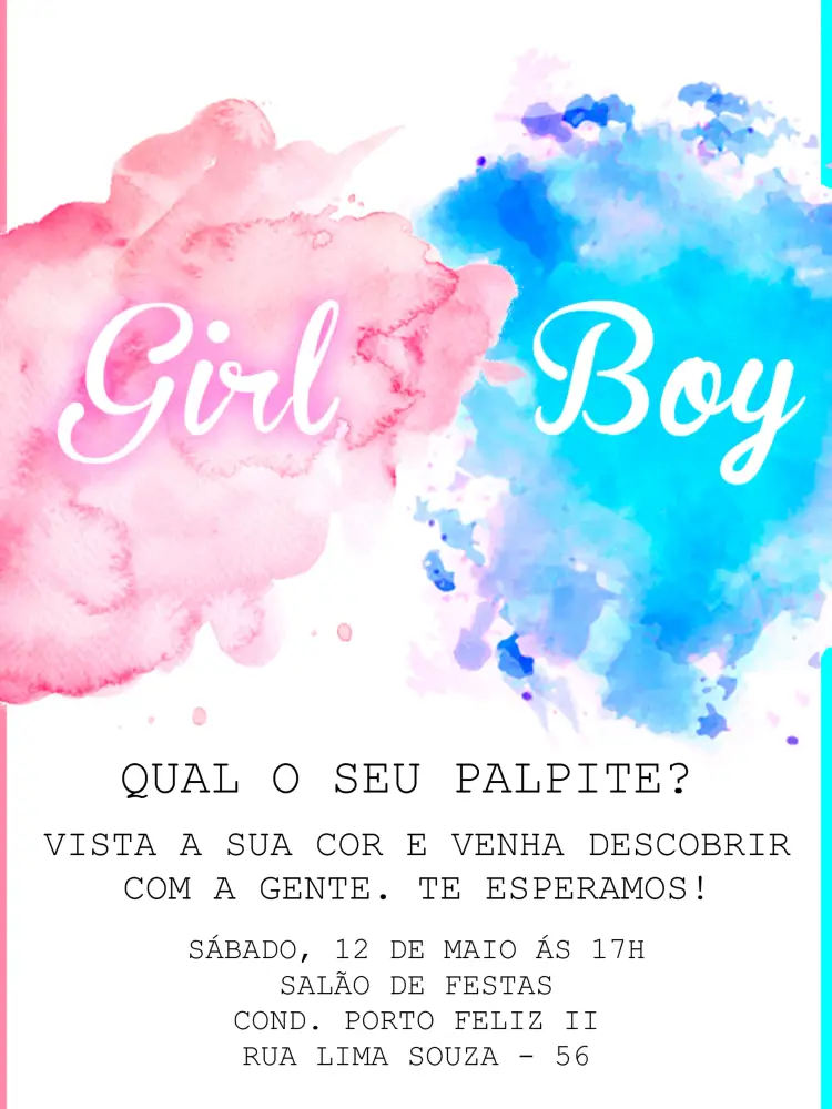 Convite Chá Revelação Rosa E Azul Nada