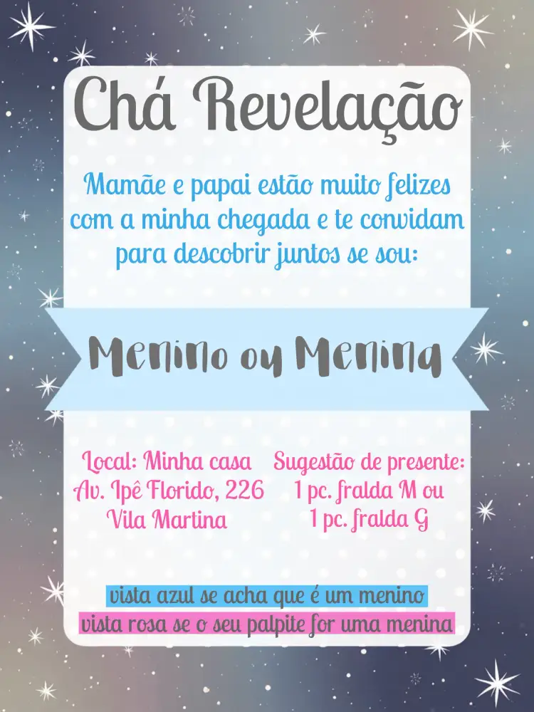 Convite Chá Revelação Rosa E Azul Ou – tema Chá Revelação colorido, moderno, divertido, infantil, ursinho