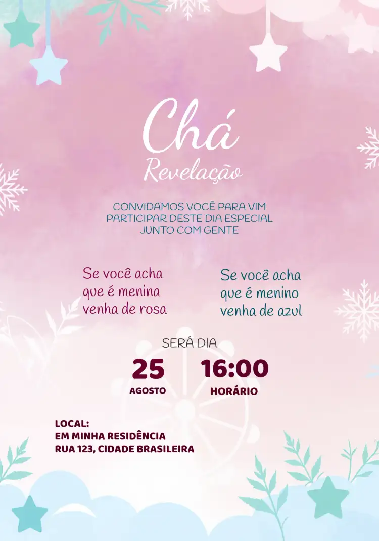 Chá Revelação Rosa E Verde Estrelas