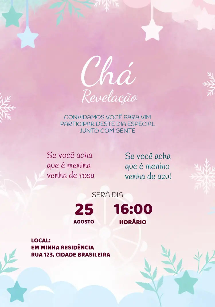 Convite Chá Revelação Rosa E Verde Estrelas