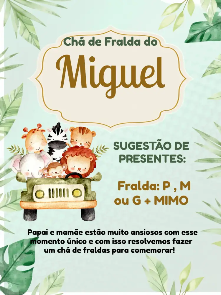 Convite Chá Revelação Safari Branco