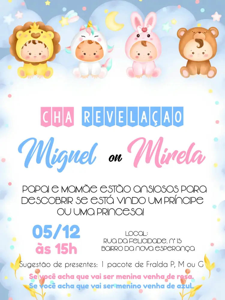 Convite Chá Revelação Safari Unicórnio