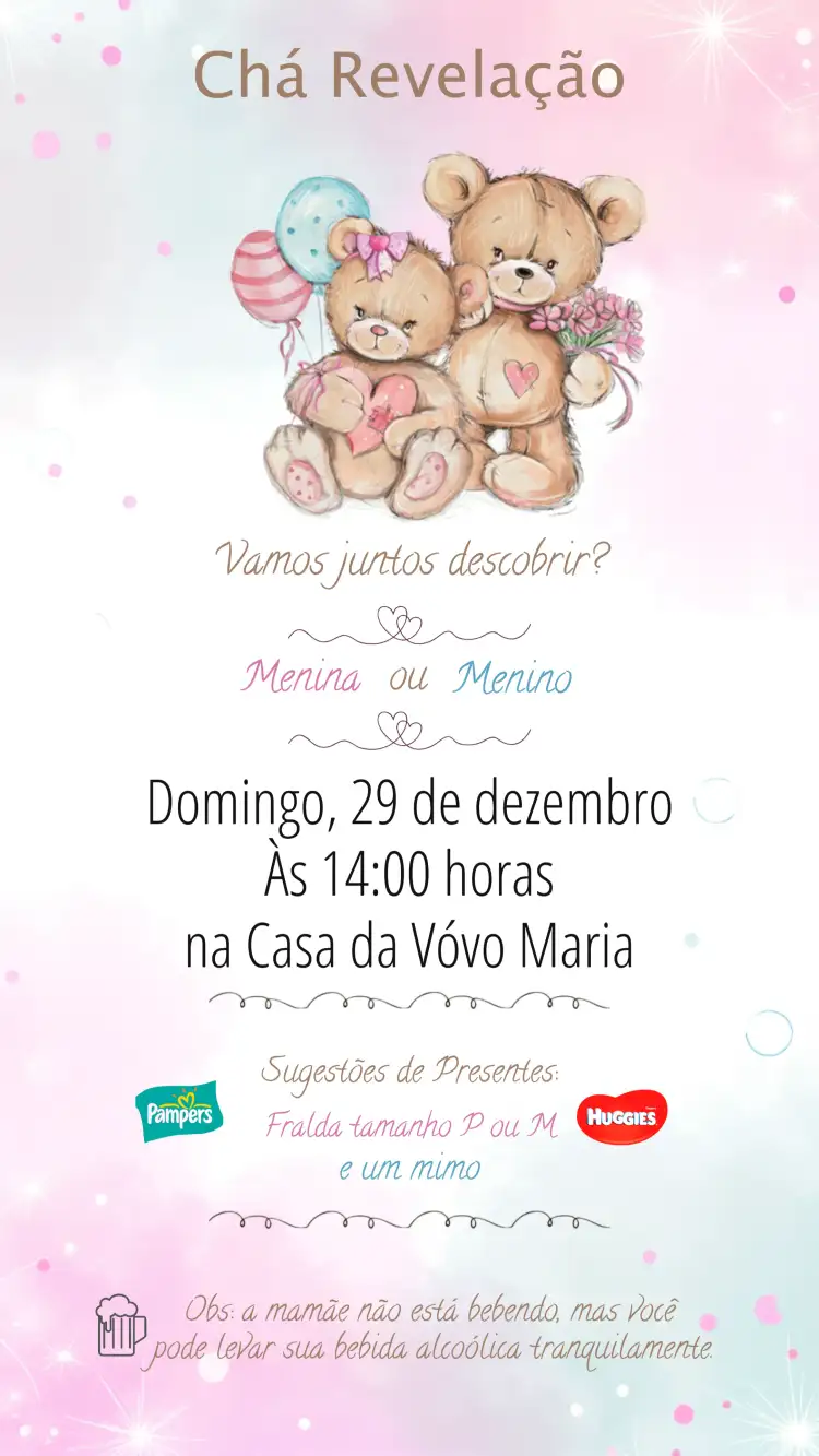 Chá Revelação Ursinho Azul E Rosa Ursinhos