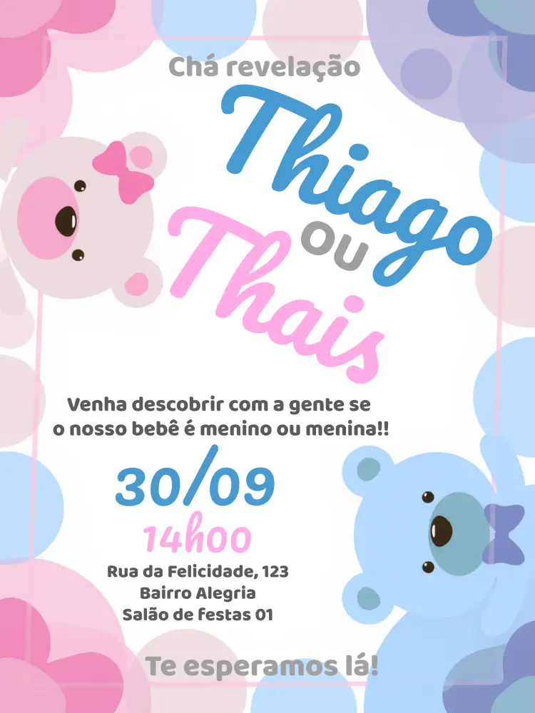Convite Chá Revelação Ursinho Cha