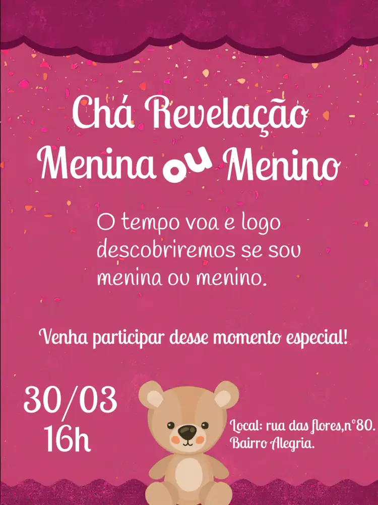 Convite Chá Revelação Ursinho Menino – tema Chá Revelação ursinho, roxo, preto, branco, moderno, infantil