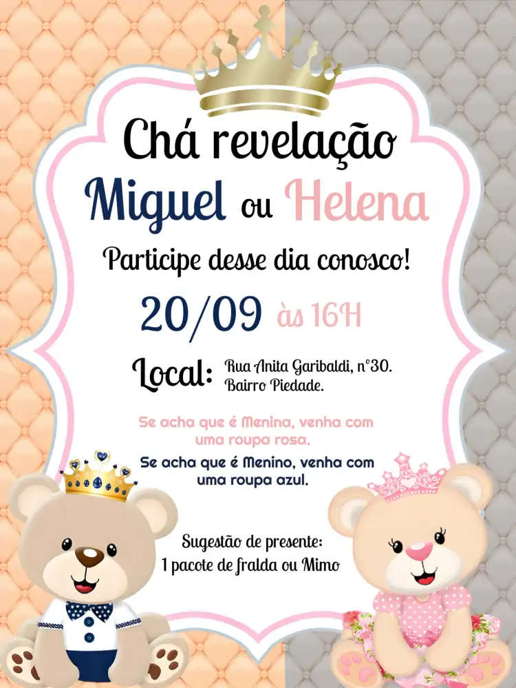 Chá Revelação Ursinho Príncipe E Ursinha Princesa Rosa
