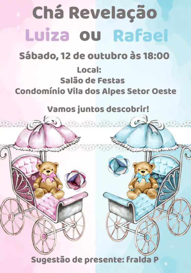 Chá Revelação Ursinhos Aquarela Rosa